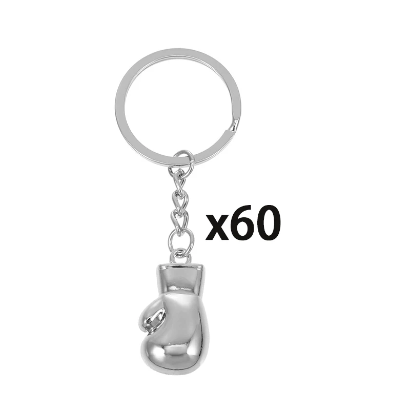 60Pcs Metal Boxing Gloves Keychains Sports Keyrings Keyfob in A Box for Bag Purse Wallet Cellphone or Car Pendant