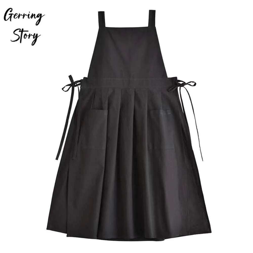 Gerring Cotton Waterproof Apron Kitchen Woman Baking Accessories Japanese Adjustable Beauty Apron Black Cute Coffee Shop Aprons