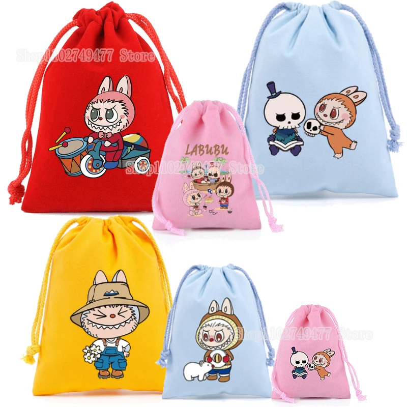 NEW Labubu Drawstring Bag Cartoon Cute Large Capacity Storage Bag POP MART Holiday Candy Gift Bag Handheld Bundle pocket