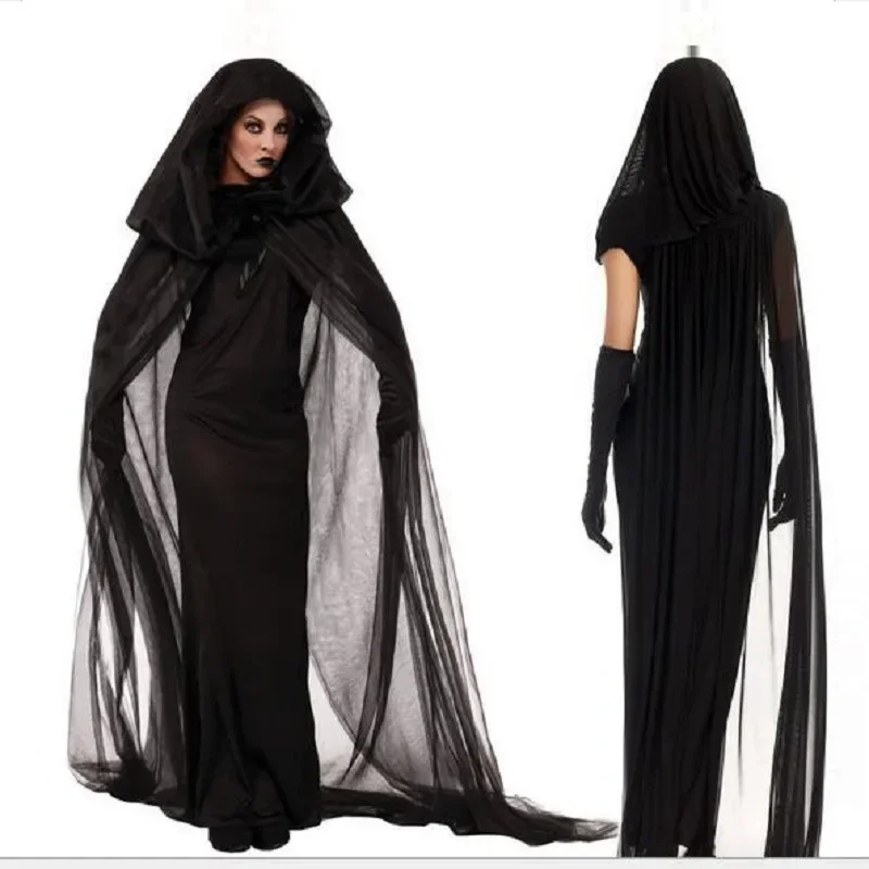 Black Halloween Costume Aduct Cosplay M And XL Size Ghost Bride Dresses With Black Tippet And Glove Halloween Vampire Uniform