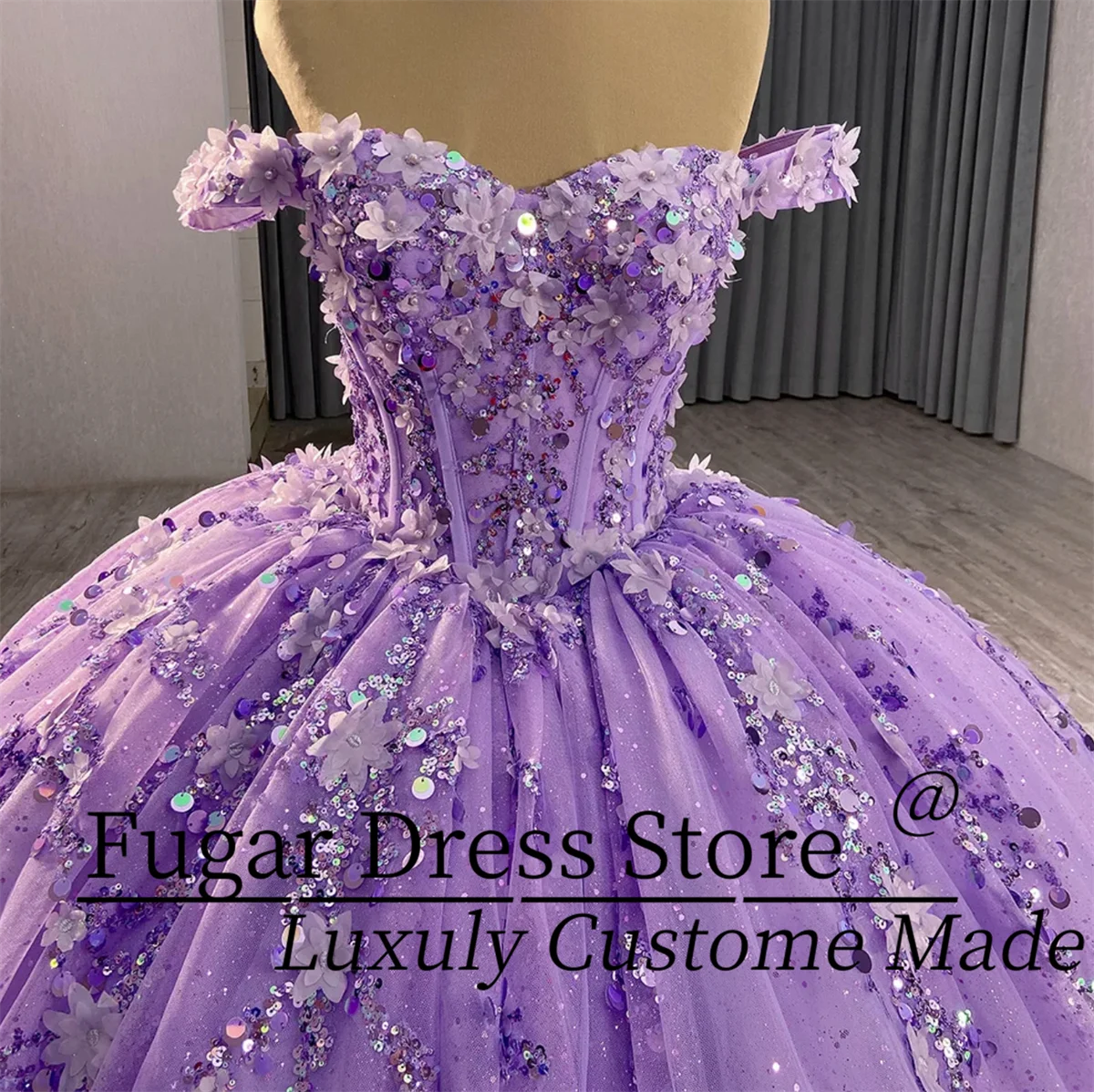 فستان Quinceanera أرجواني مخصص لامع معقد ترتر حبة زينة بلا أكمام فستاين سهرة/فساتين الحفلات vestidos de 15quinceañera #3