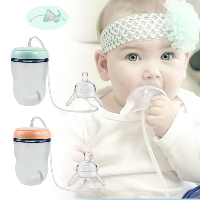 Handless Newborn Milk Bottle Self-Feeding Baby Bottle with Long Straw Tube Cup D5QA