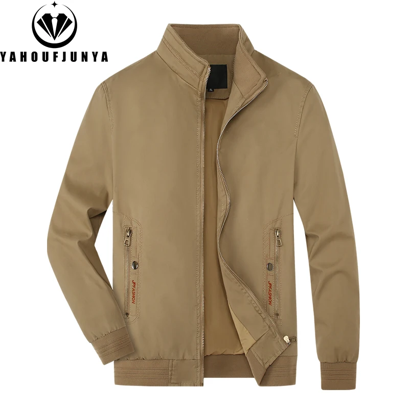 

2024 Men Spring Casual Solid Color Cotton Stand Collar Jacket Men Autumn Outdoors Comfortable Fashion Jacket Coat Male Clothing