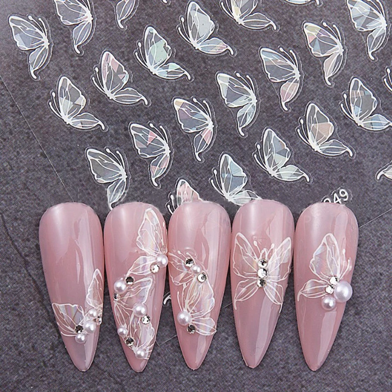 Butterfly Wings White Nail Sticker Nail Styling Stereoscopic Relief Nail Decal DIY Nail Art Salon Nail Art Enthusiasts