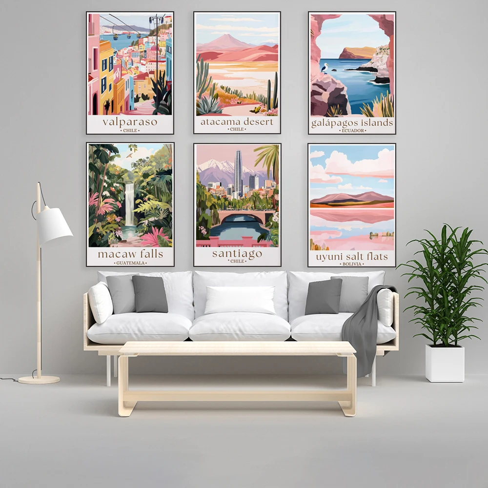 مدينة بنما، كوباكابانا البرازيل، ملح Uyuni المسطح، شاطئ بانا، سان بيدرو، شلال استوائي، غواتيمالا، ملصق سفر على الشاطئ #4