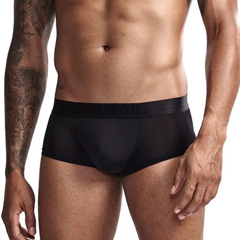 Jockmail Boxers Man Ice Silk No Trace Sexy Low Waist Mens Panties Translucent Calzoncillos Hombre Fashion Lingerie Clothing