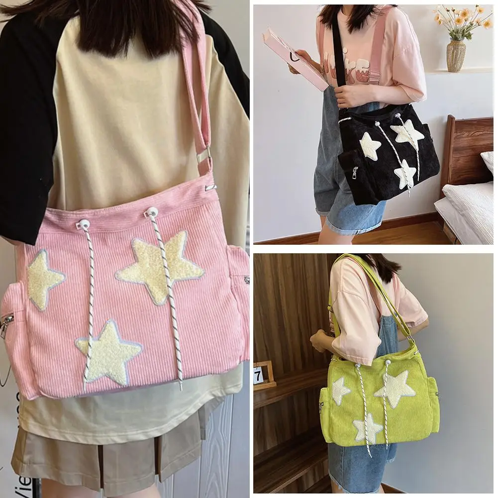 Bag Cute Design Sense Star Schoolgirl High Capacity Commuter Support Corduroy Single Shoulder Crossbody Large Drawstring Bags