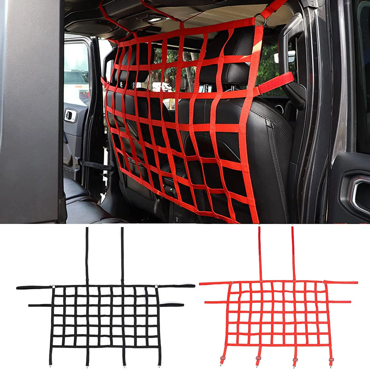 For Jeep Wrangler Cargo Net Back Seat Divider Net Rear Trunk Dog Barrier for 2007-2023Jeep Wrangler JK JL Gladiator JT 2DR 4DR
