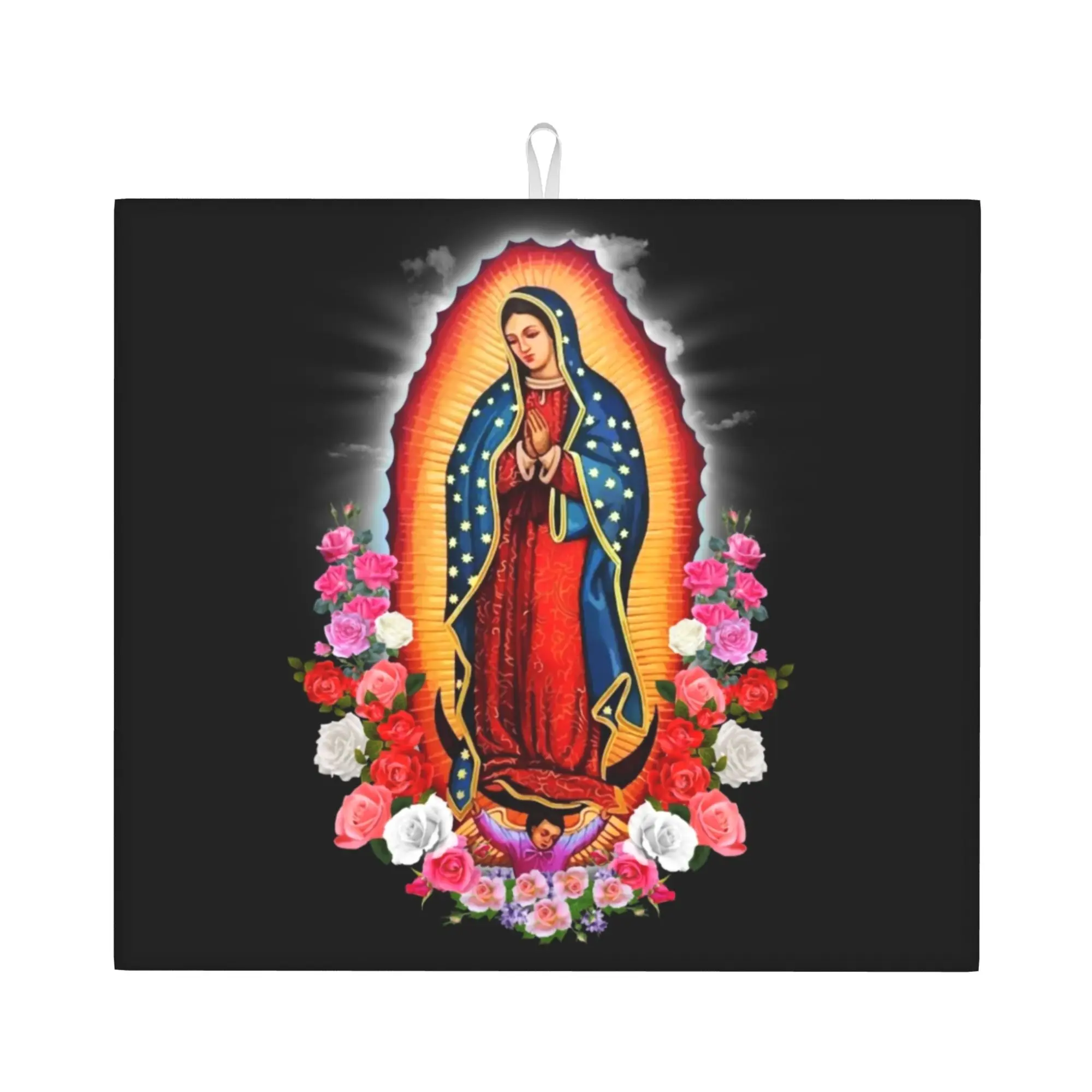 Virgin Mary Of Guadalupe Drying Mat For Kitchen Waterproof Non‑Slip Mexico Catholic Saint Bathroom Countertop Protector Mat