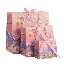 5 Pcs Holiday Party Gift Bag Paper Bag with Handle Gift Colored Paper Bags With Special Design