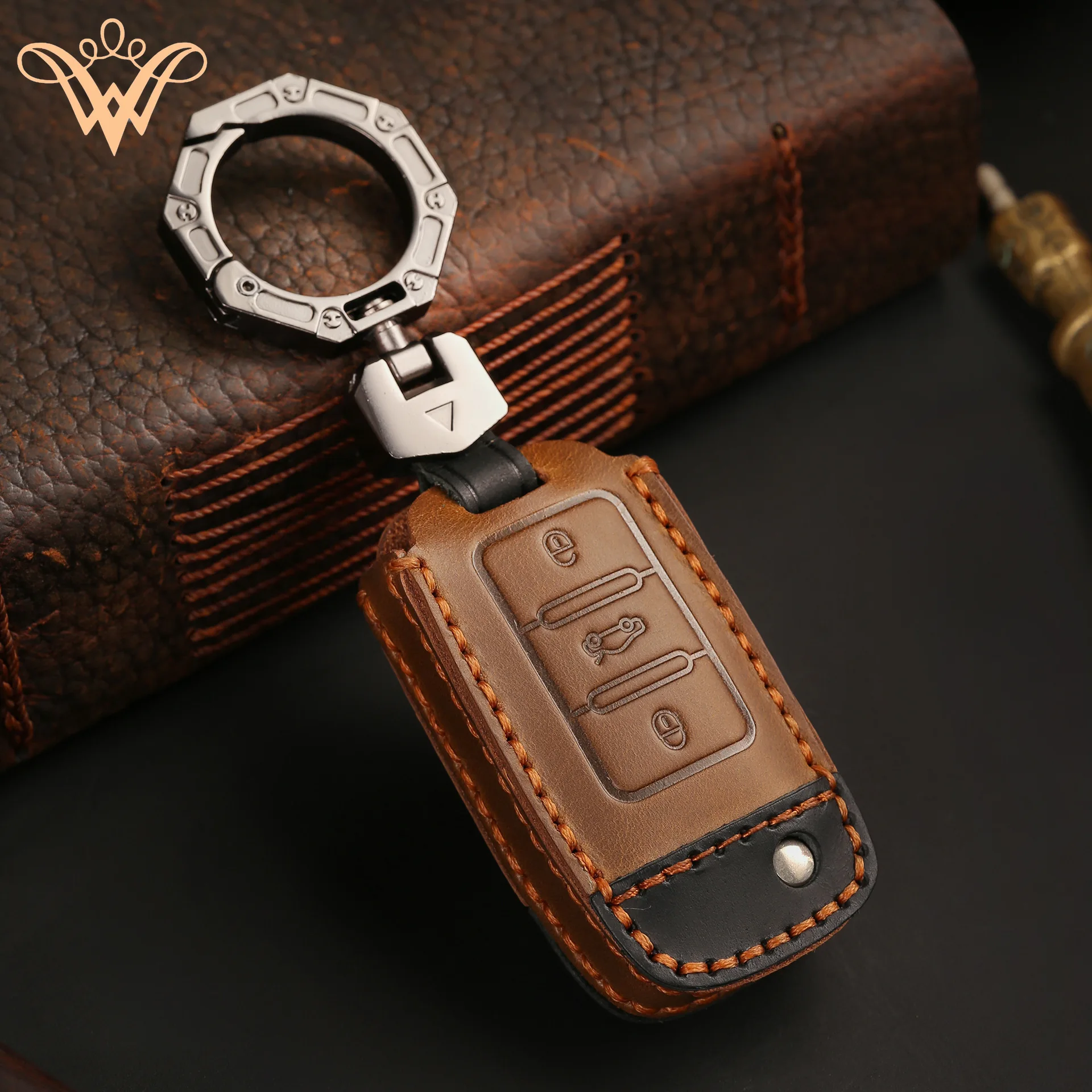 

Leather Car Key Cover For Volkswagen VW Polo Golf Passat Tiguan Beetle Caddy T5 Skoda Octavia Seat Leon Altea Shell Case