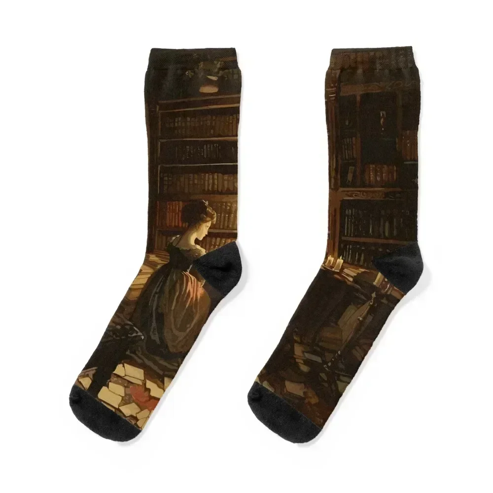 

Library by Candlelight - Gothic Dark Academia Socks Stockings man snow Non-slip hiking Women's Socks Men's