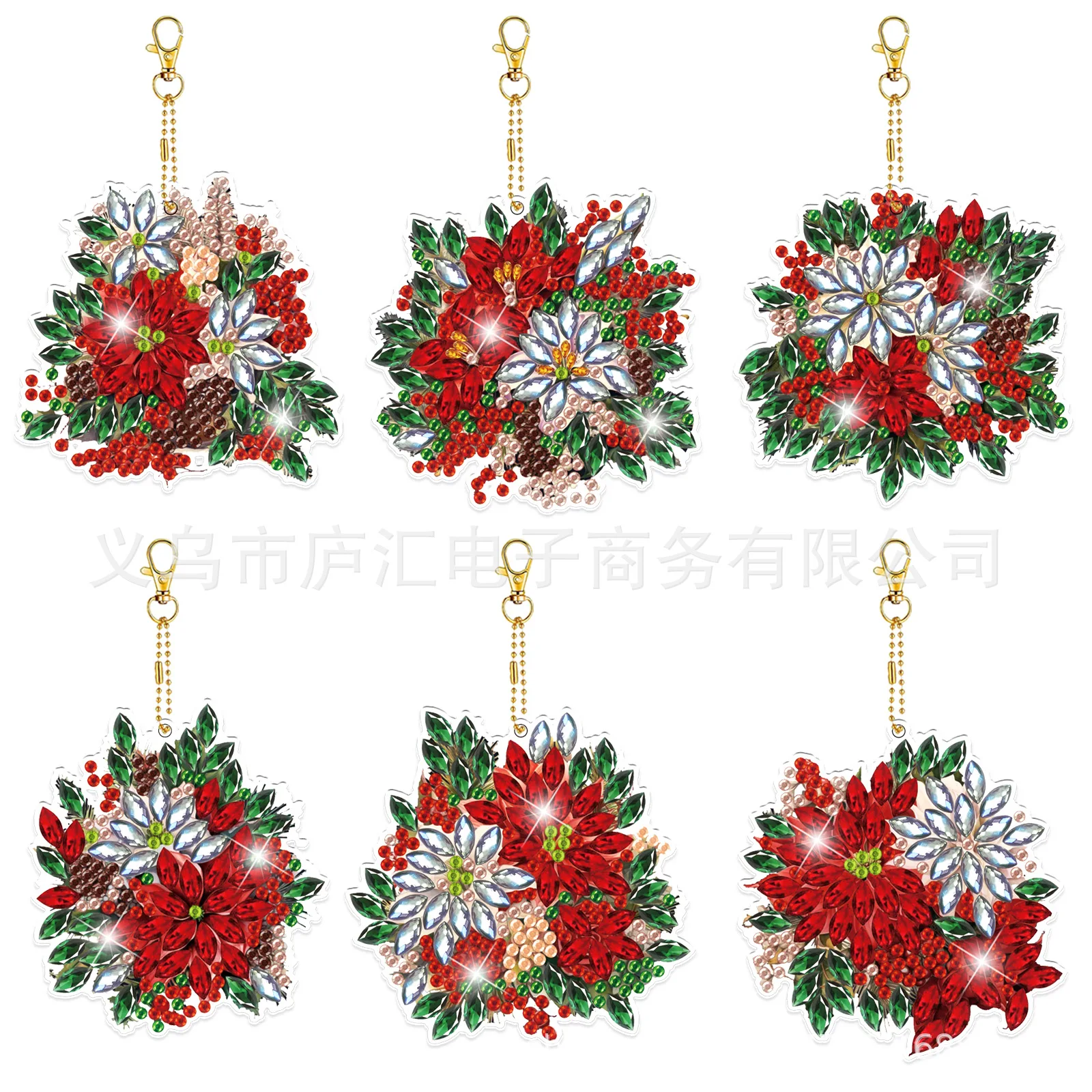 

Red flowers 5D Abnormity Stickup Drill Embroider Keychains Small Pendant DIY Diamond Draw Handmade Material Packs Trimmings