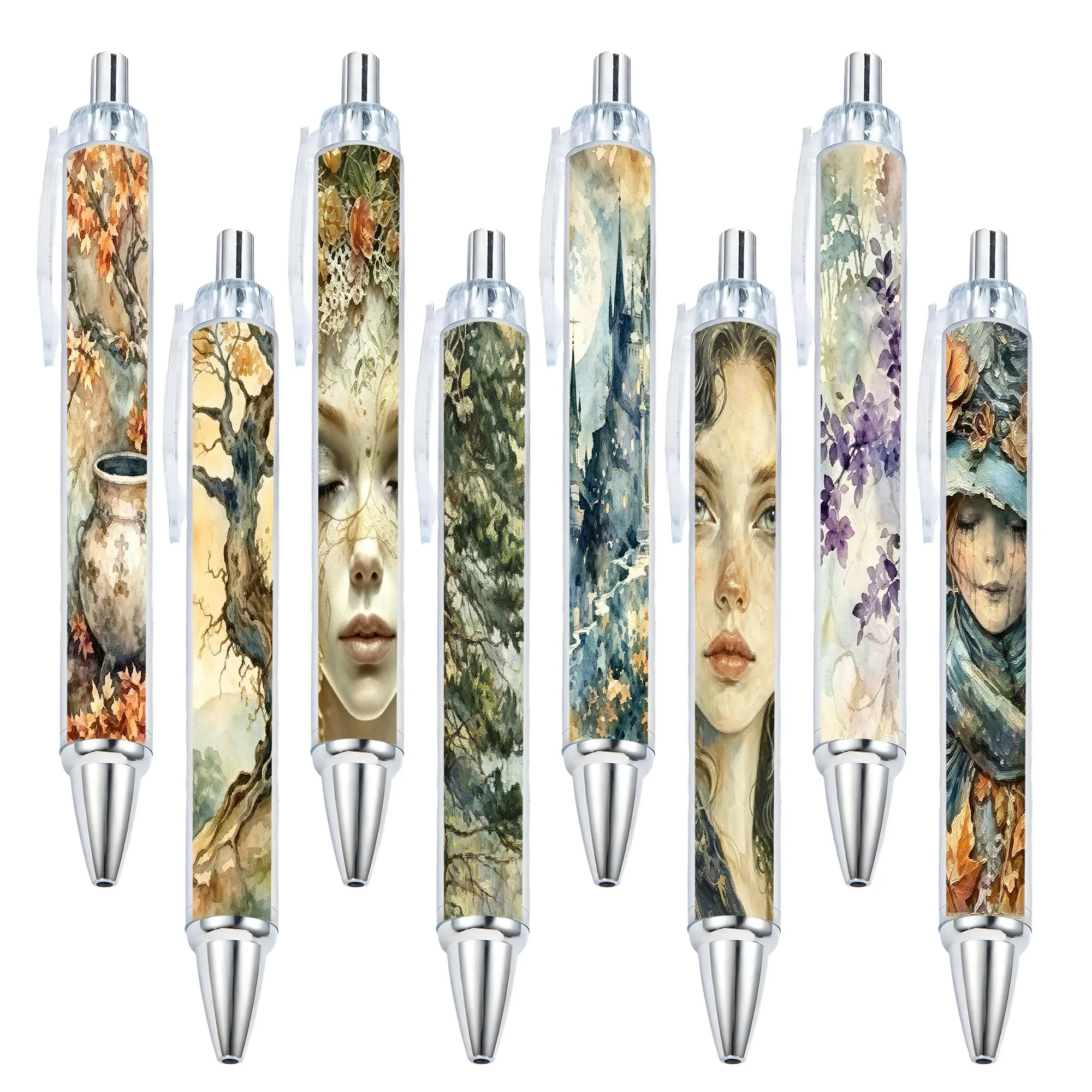 

8pcs Watercolor Forest Elf Theme Press Neutral Pen School Season Student Writing Pen Gift Pen Pattern Random