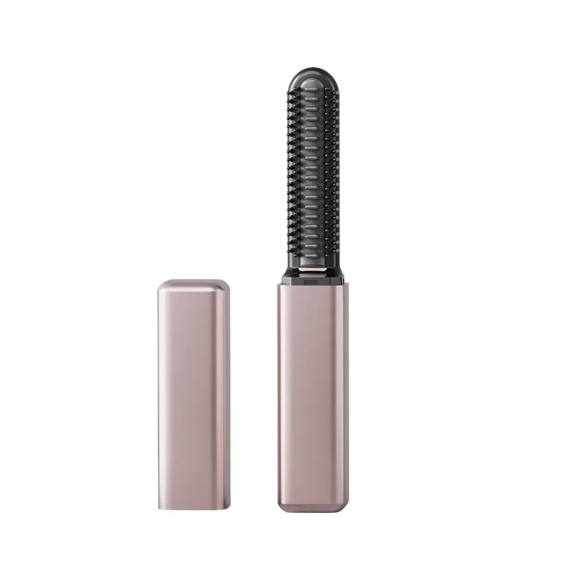 2 in 1 Mini Cordless Rechargeable Hot Comb Hair Straightener Curling Wand Portable Travel Styling Tool for Bangs Hair Friendly