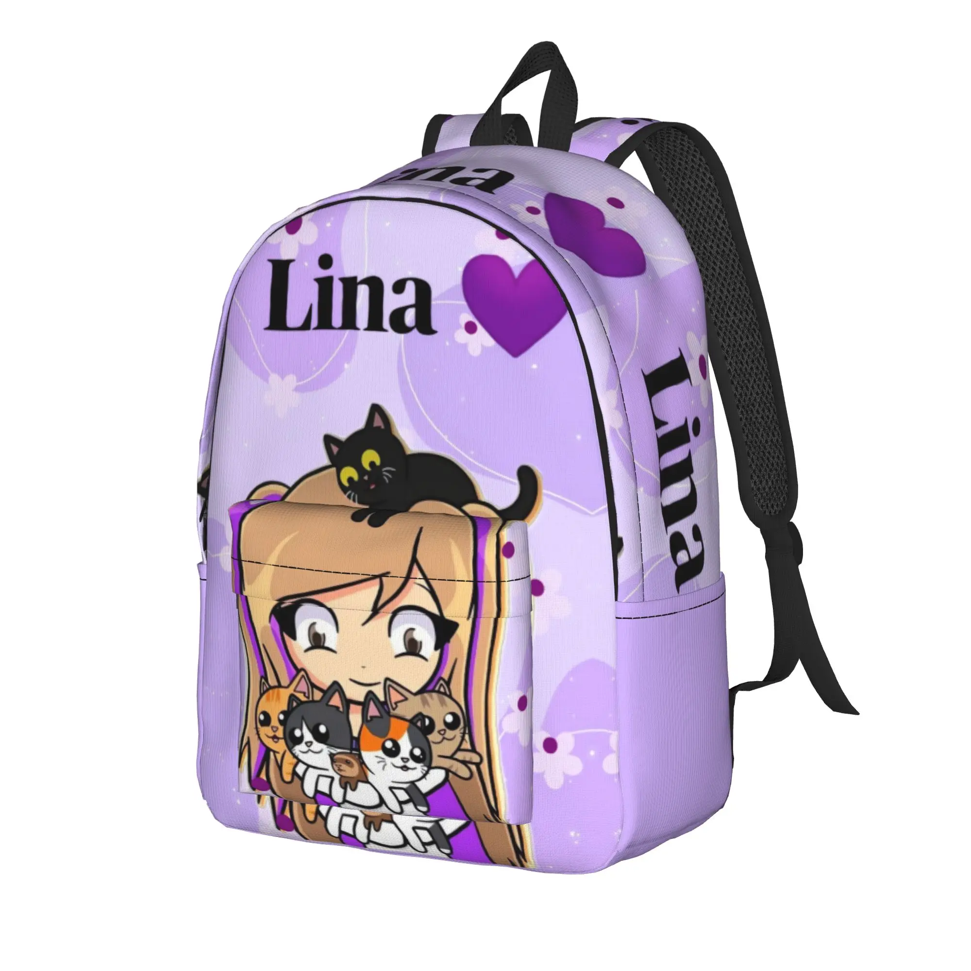 Text Heart Purple Lyna Vallejos Backpack  Boy Girl Polyester Travel Backpacks Pattern Kawaii High School Bags Rucksack