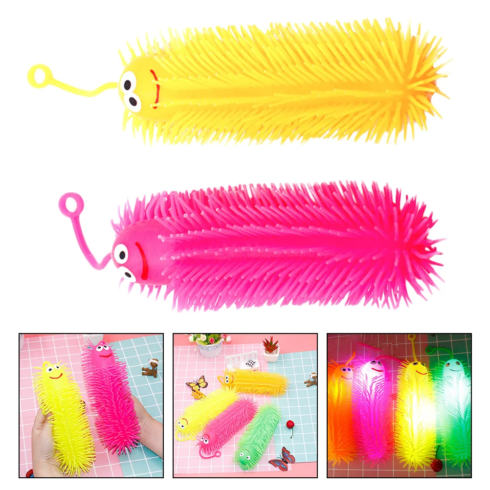 2 Pcs Shine Vent Hairball Child Toy Luminous Caterpillars Soft Rubber Kids Stretchy