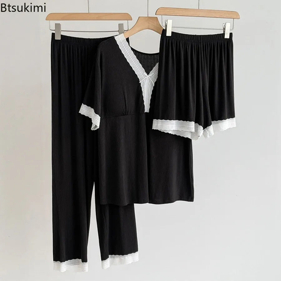 New 2025 Women's Summer Thin Pajamas Set Short Sleeve Top Loose Pants Two-piece Set Household Clothes Ladies Home Service Suit