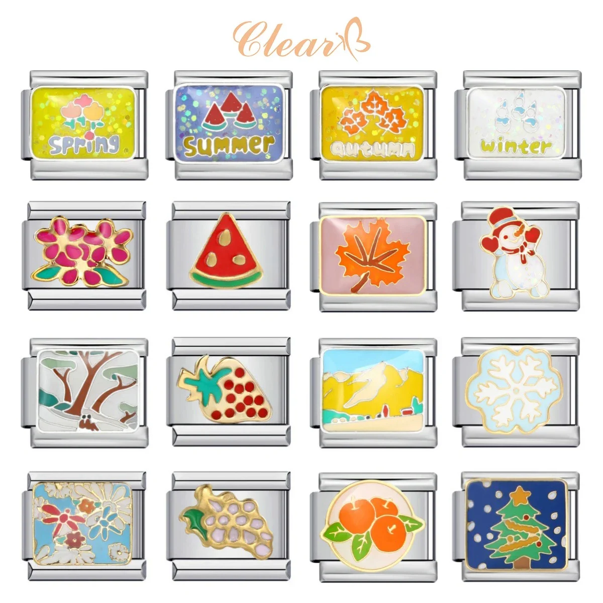 2024 Fashion Four Seasons Maple Leaves Fruits Italian Charm Links Fit 9mm Bracelet Stainless Steel Jewelry DIY Making