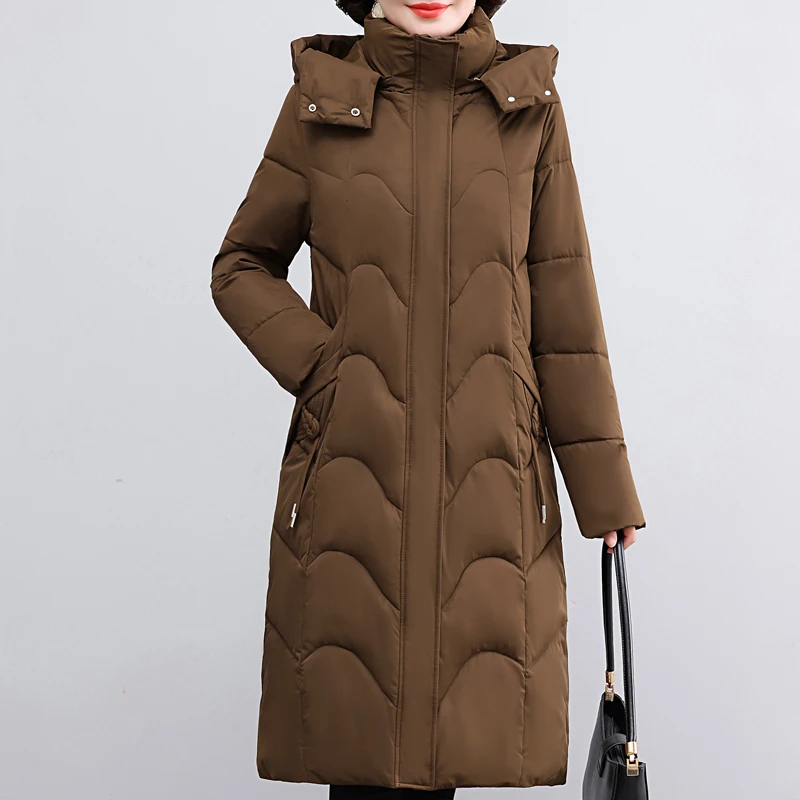 

Middle Age Woman Long Coat Hooded Winter Overcoat 2024 Casual High Quality Thick Warm Elegant Parkas Lady Jackets