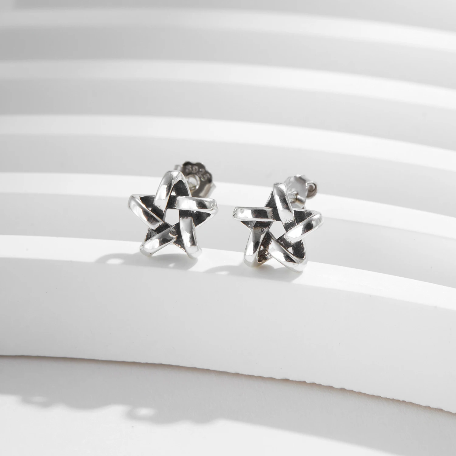 MODIAN 925 Sterling Silver Retro Exquisite Pentagram Stars Stud Earrings For Women Vintage Fine Jewelry Accessories
