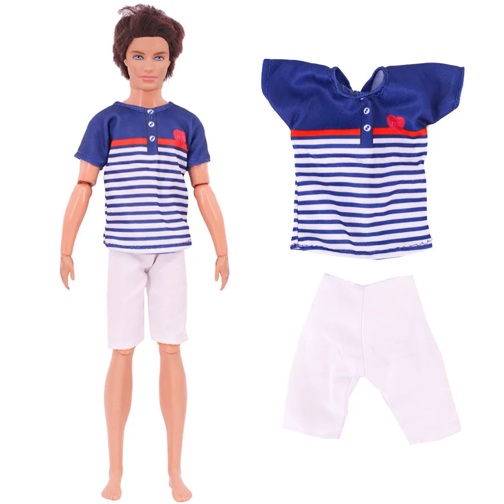 Ken Doll Clothes Handmade T-shirt + Trousers,Jacket+Shorts Suitable For 30cm Doll Fashion Outfit Casual Clothing Free Glasses