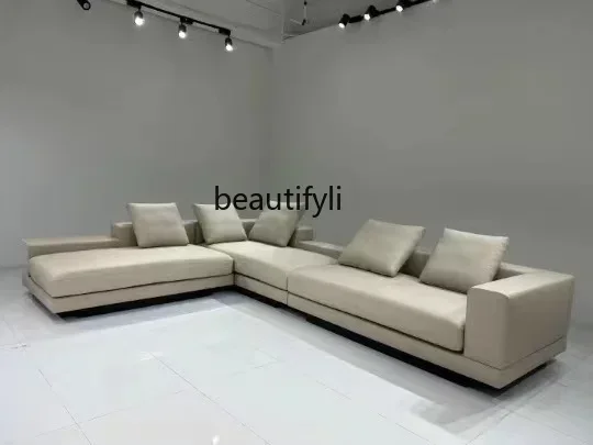 Modern minimalist, sofa Italian light luxury living room corner, leather villa design furniture