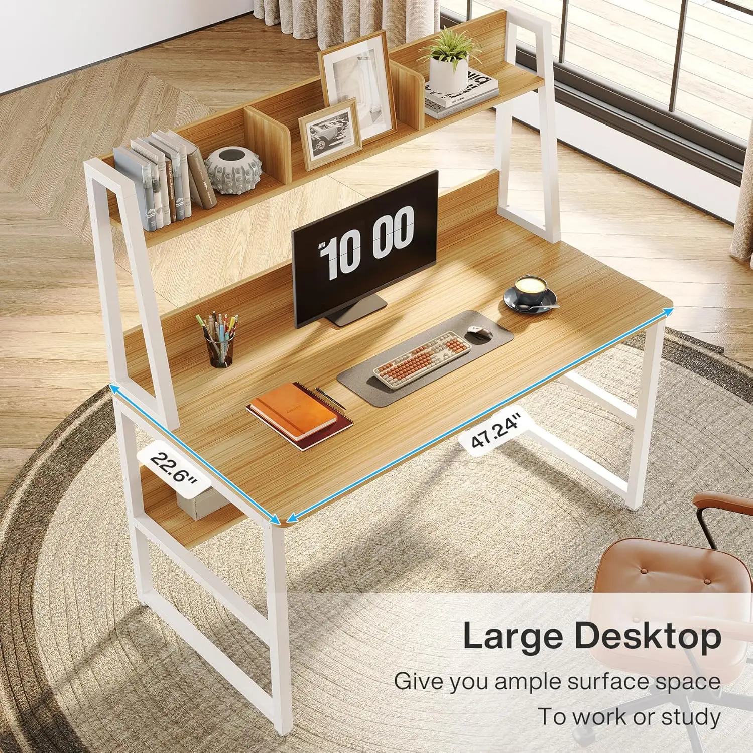 Computer Desk with Hutch, 47 inches Home Office Desk with Space Saving Design with Bookshelf for Small Spaces