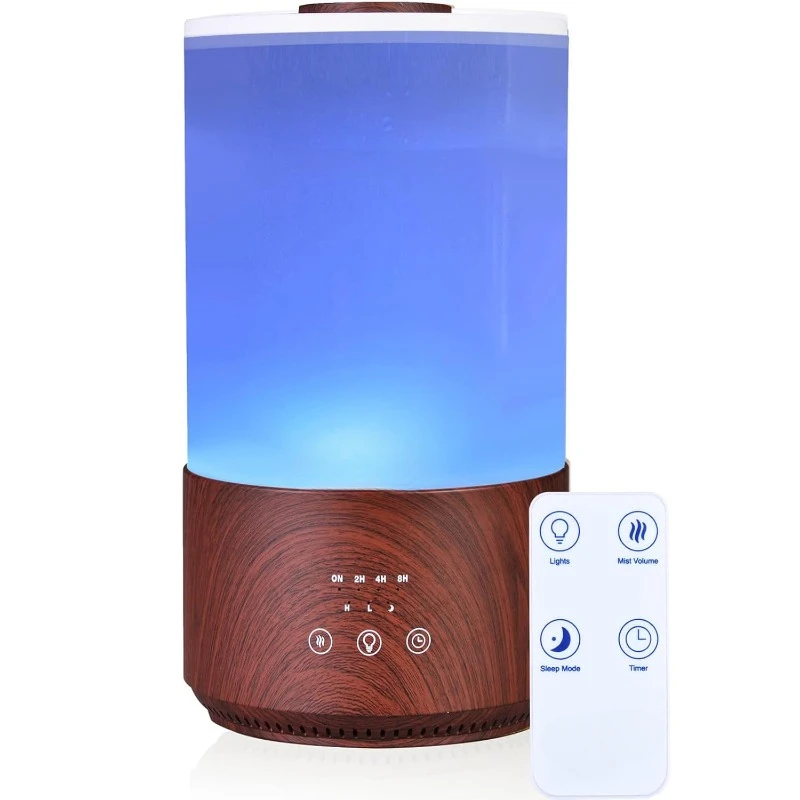 Premium Timer Aroma Humidifier 1 Gallon Big Capacity High Mist Output for Large Room Lights Dark Wood Grain XL T402