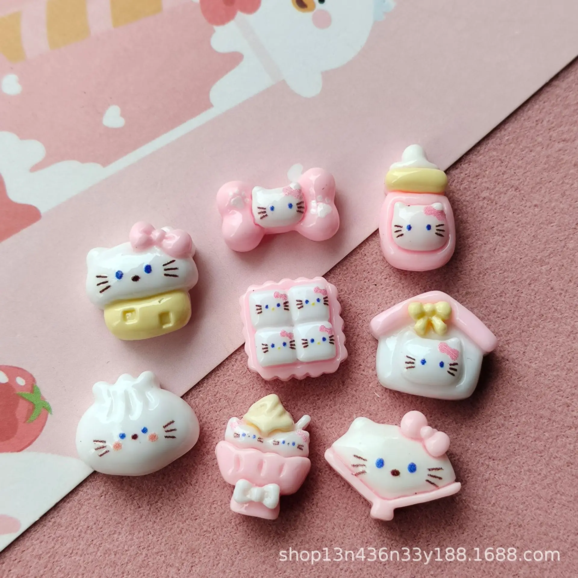 10pcs Hello Kitty Cartoon Resin Flatback Cabochon For Diy Jewelry Making Crafts Supplies Scrampbooking Embellishment Accessories