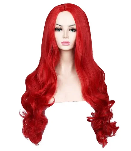 Movie Aquaman Mera Long Wavy Red Halloween Cosplay Wig Costume Party Synthetic Hair Women