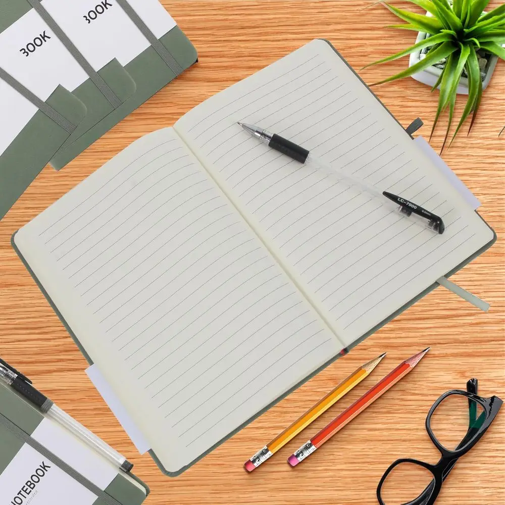 Bulk 20-Pack College Ruled Lined Notebooks, Hard Cover, 200 Pages, 5.7x8.4, Olive Green for School & Office