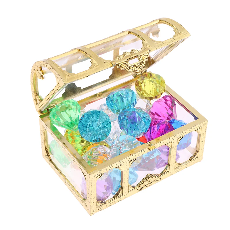 1Set Children Simulation Plastic Crystal Box Treasure Kids Acrylic Colorful Diamond Gems Plastic Large Jewels Toy 2.5cm Diameter