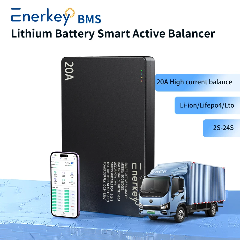 

Enerkey 24S 20A Smart Active Balancer 4S 8S 10S 12S 14S 16S 20S 21S 22S Lifepo4 / Li-ion/ LTO Battery Equalization with Canbus