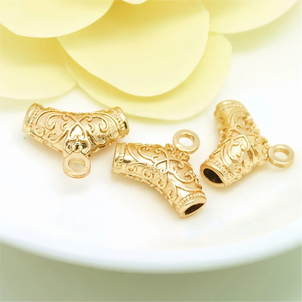 

10 pcs Gold Plated Brass Curved Tube Beads Triangle Tube Spacer Beads with a Loop Tube Hangers 17.5x15mm TB010