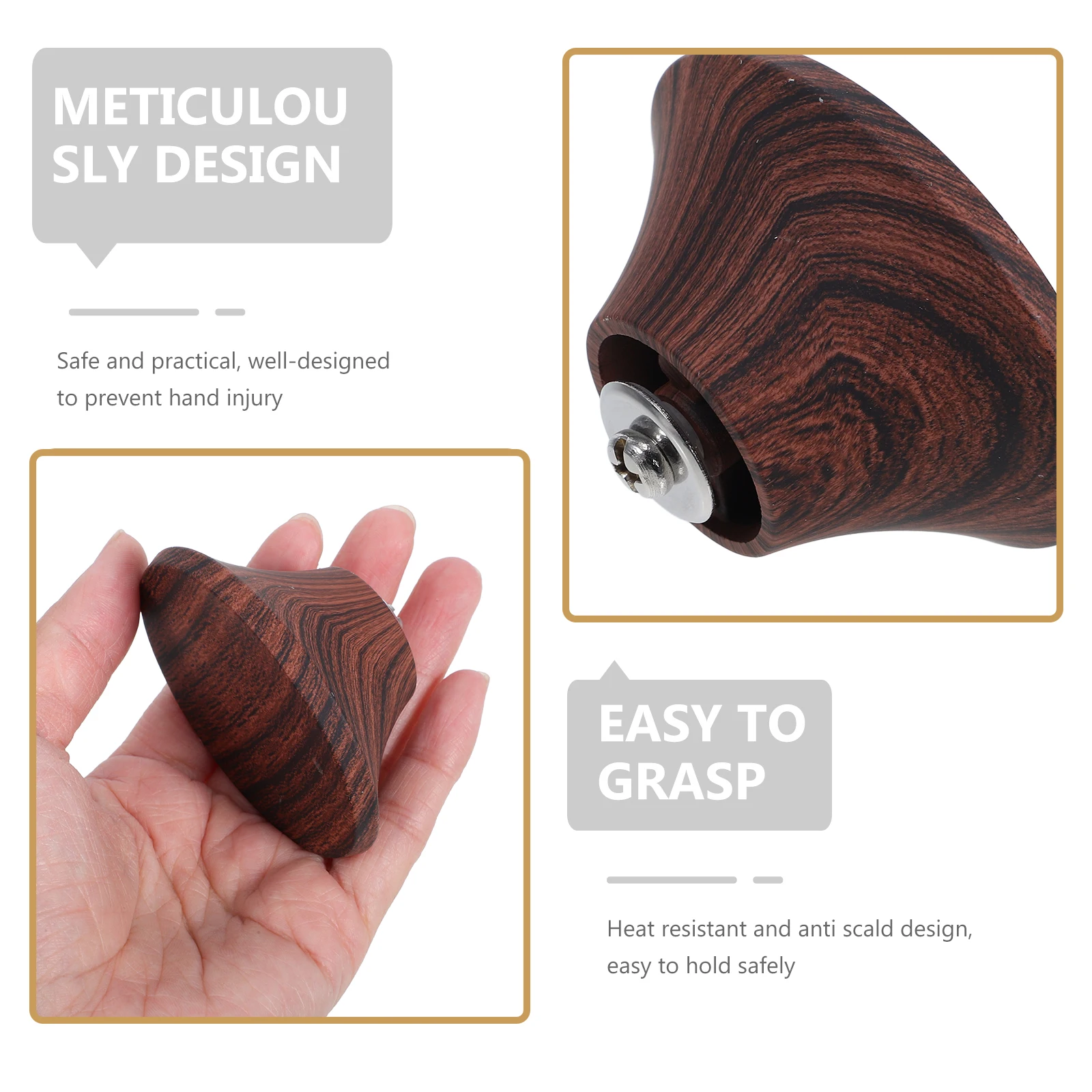 

Pot Top Beads Knob Replacement Handles Lid Cap Pan Kitchen Accessories Cookware Knobs Brown Wood Heat Resistant Universal Fit
