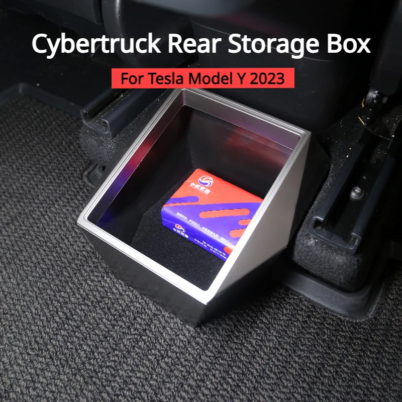 

For Tesla Model Y 2023 Underseat Storage Box Cybertruck Rear Middle Storage Box Double Layer Storage Space Car Decor Accessories