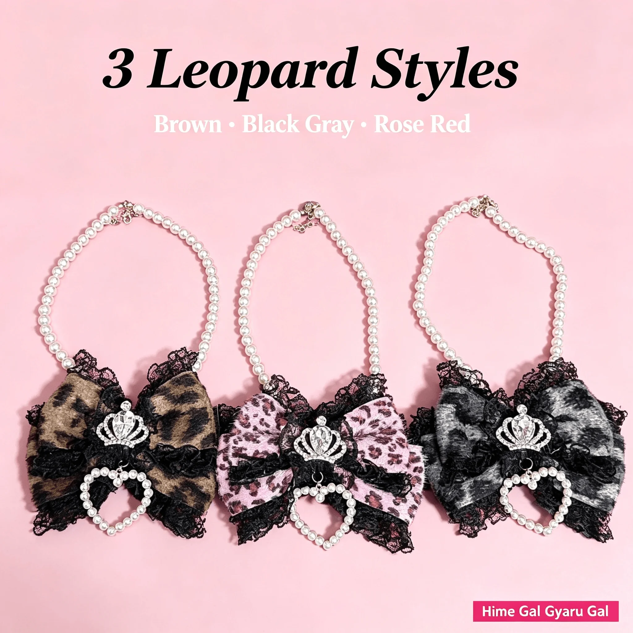 Handmade Hime Gal Leopard Print Hollow Heart Crystal Subculture Pearl Necklace Women Y2K Sweet Cool Japanese Jewelry