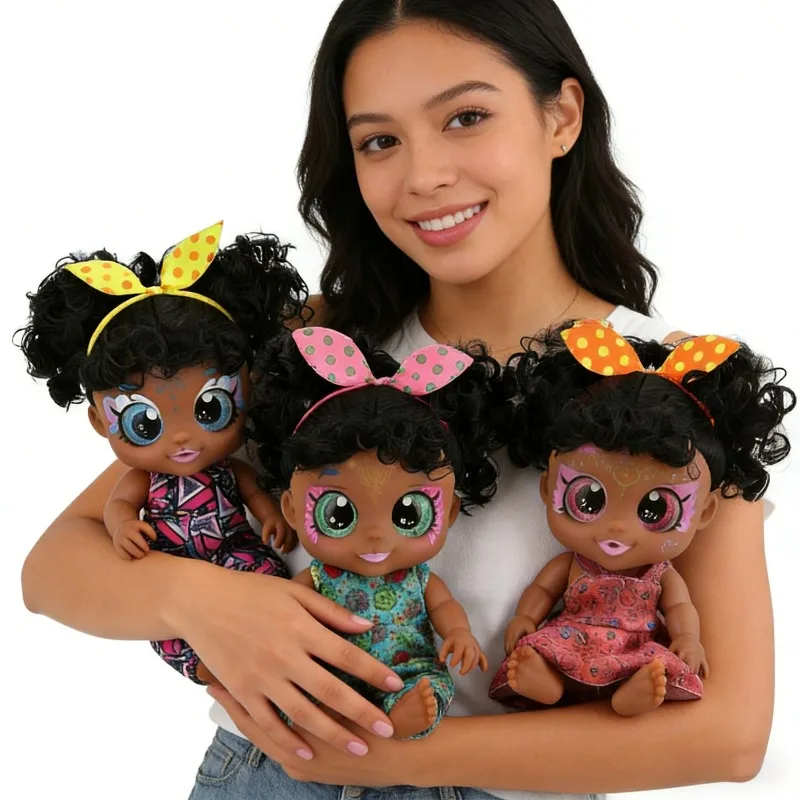 

New 10 Inch African Black Doll Vinyl Toy 5D Eyes Color Changing with Temperature Kids Play Gift for Girls