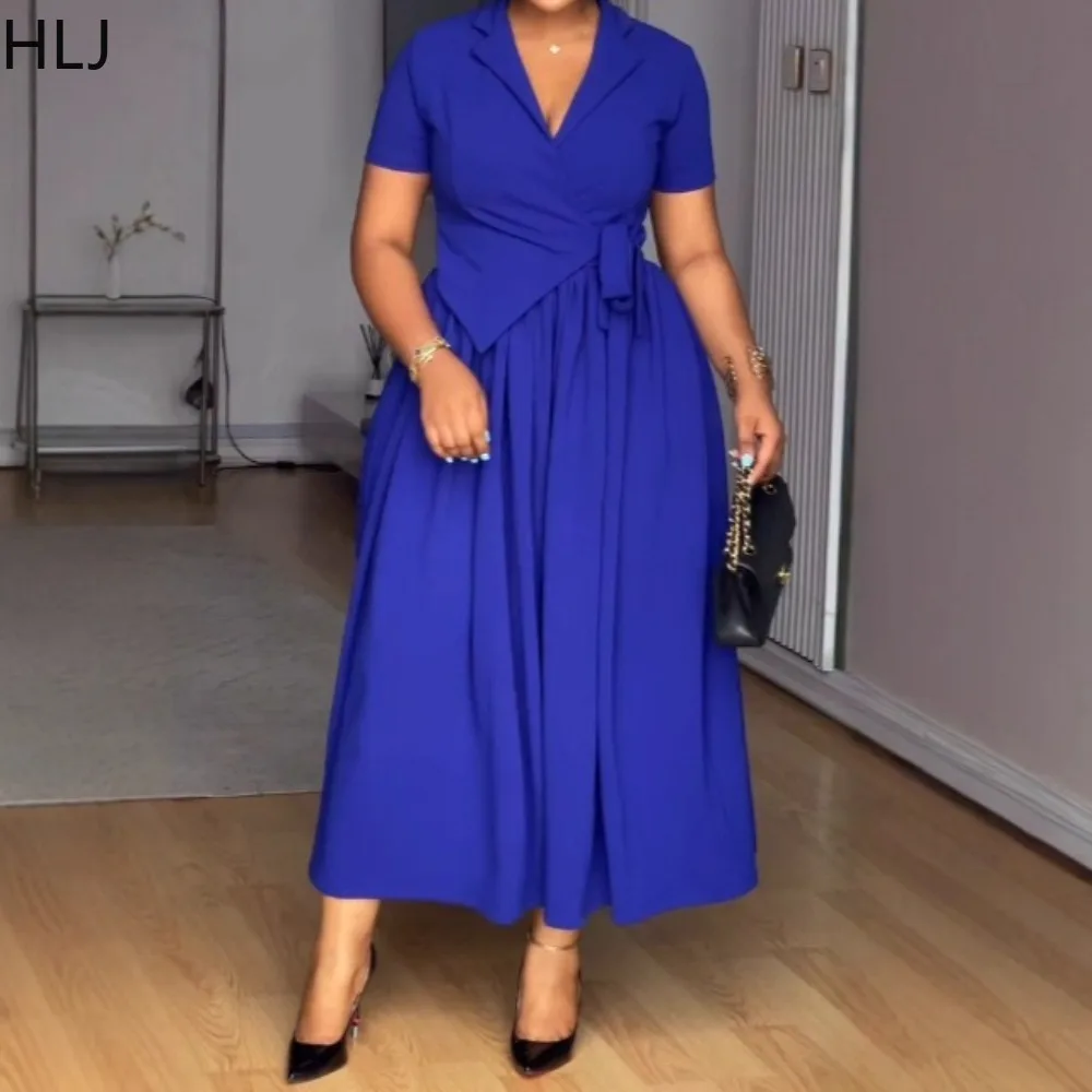 

HLJ Elegant Ruched Patchwork Bodycon Dresses Women Deep V-neck Short Sleeve Bandage Dress Female Streetwear Vestidos 2025 New