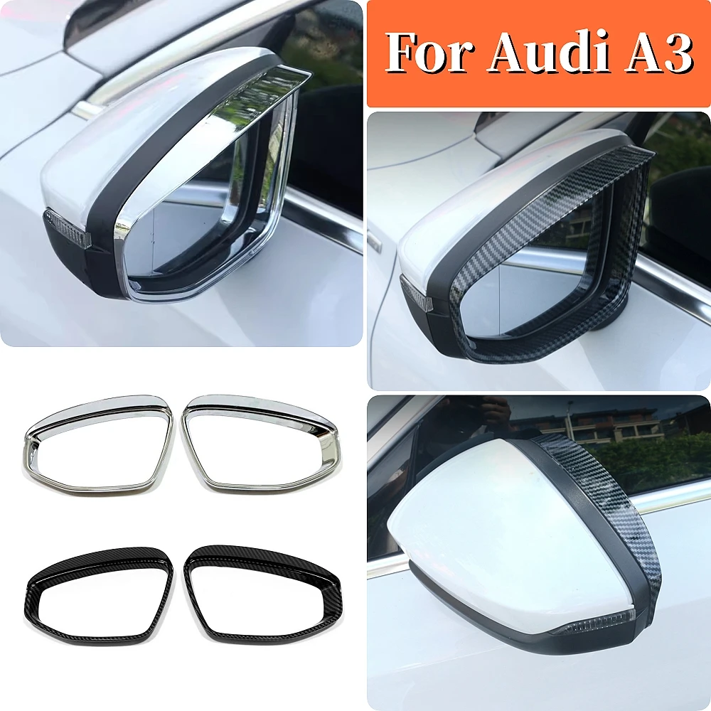 

ABS Carbon fiber For Audi A3 2020 2021 2022 LHD Car rearview mirror block rain eyebrow Cover Trim Sticker Styling Accessories