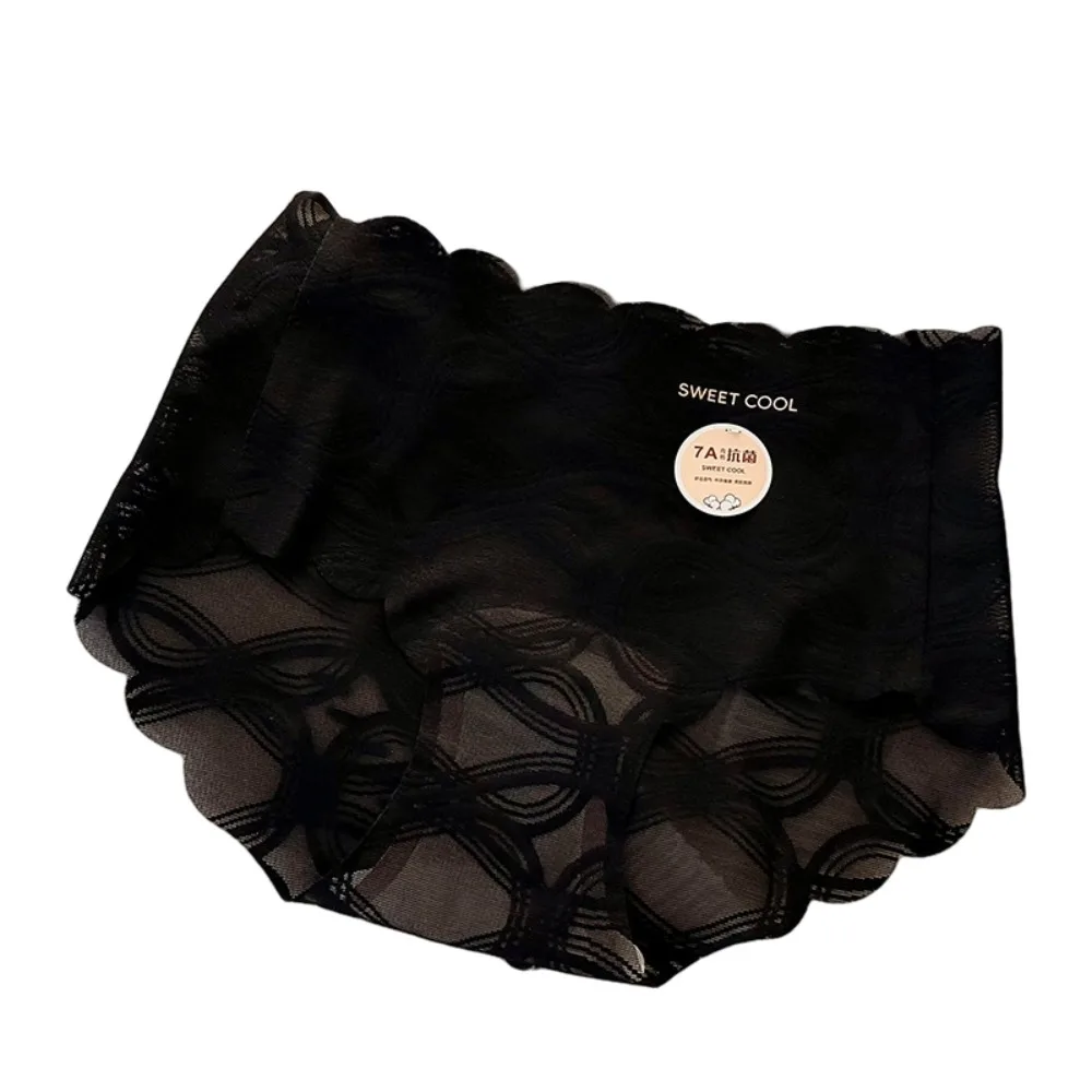 Comfortable Sweet Lace Mesh Panties Thin Cotton Crotch Seamless Briefs Underpants Mid Waist Underwear for Women Gift
