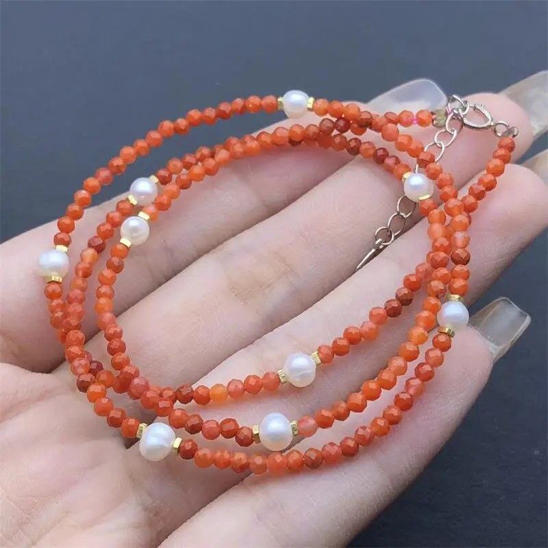 2.5MM Natural Nanhong Agate Necklace Polishing Jewelry Crystal Healing Lucky Fashion Accessory Birthday Gift For Women 1pcs