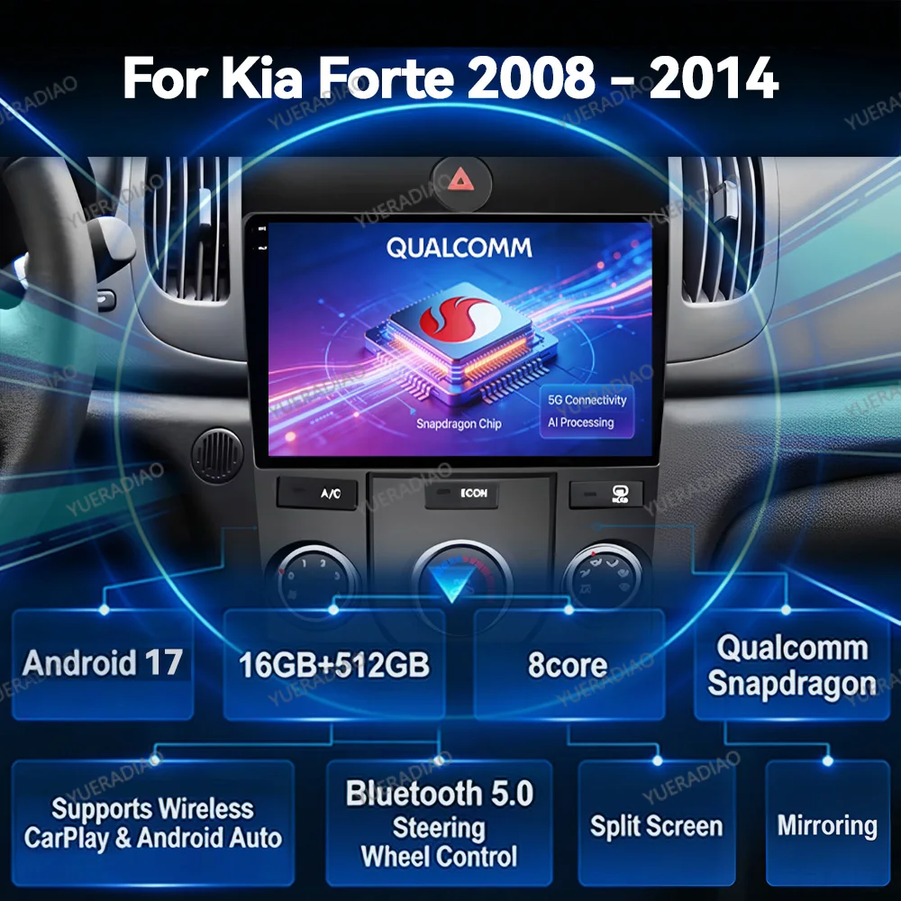 Android 17 Car Radio For KIA Forte Cerato 2008 - 2014 QLED GPS NAVI BT Multimedia Stereo Video Player 4G WIFI 2DIN Qualcomm