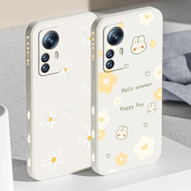 

Green Sweet Flowers Print Liquid Left Rope For Xiaomi Mi 14 13T 13 12T 12 11T 11i 11 A3 10T 10 9 Pro Lite Ultra 5G Soft