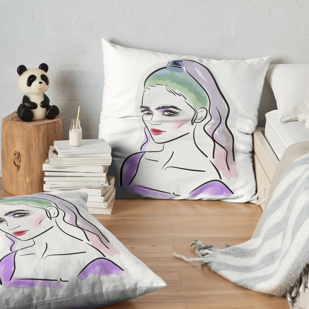 Grimes Watercolor Aesthetic Illustration Pattern Square Pillow Case Sofa Decorative Throw Pillow Cushion Cover Home Accessories