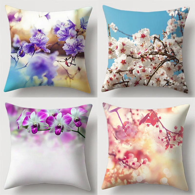 Floral Blossom Patterns Double-sided Printed pillow cover Short plush Suitable living rooms bedrooms sofas throw cushion cover