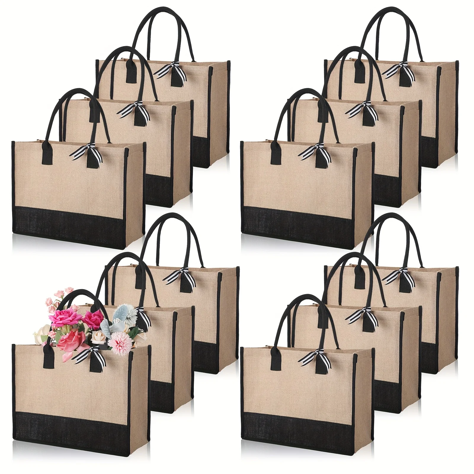 

12pcs Burlap Tote Bags Set Jute Tote Bag With Handles Initial Canvas Beach Large Reusable Gift Bag For Women Shopping Market Grocery Holiday Travel DIY Bags