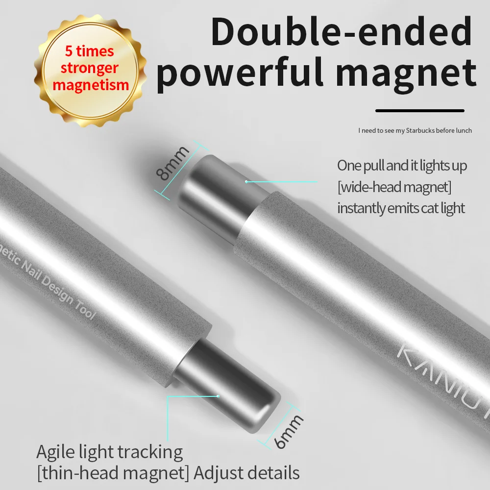 Double Head Cat Eye Magnet Stick Gold Silver Cylindrical Nail Art Tool for UV/LED Gel Polish,Manicure Design Magic Wand