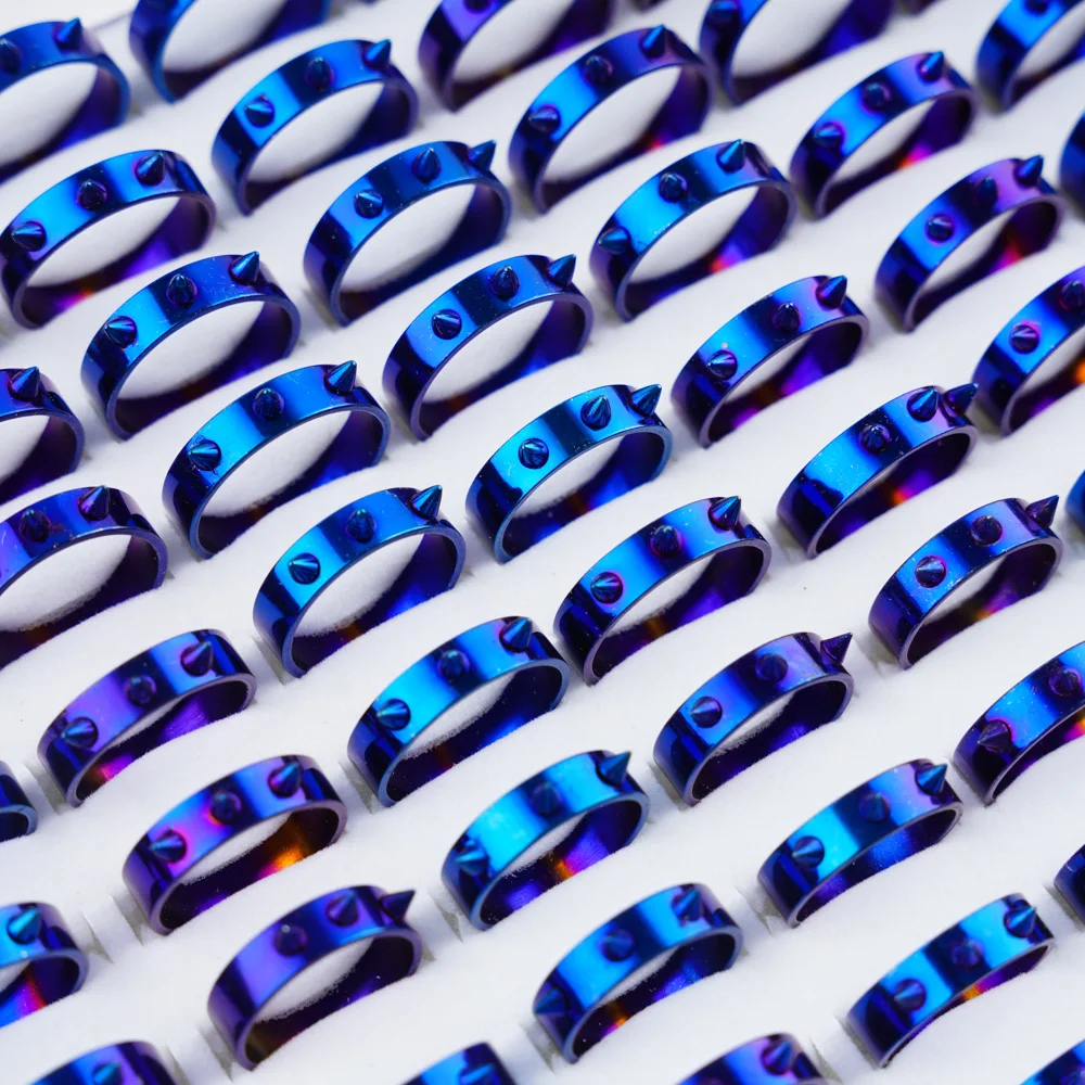 20Pcs/Lot Fashion Punk Spike Rivet Stainless Steel Rings for Men Women Personality Jewelry Accessories Party Gifts